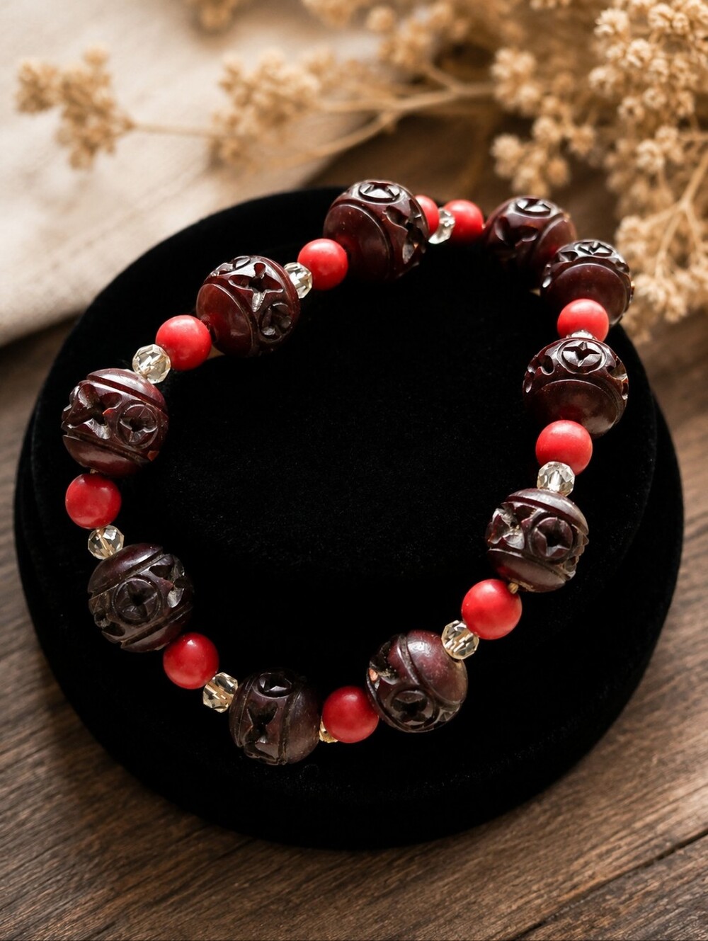 Vintage Carved Beaded Bracelet